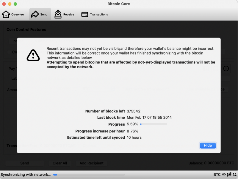 BitcoinQT console (syncing)