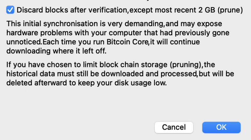 Set Prune on bitcoind