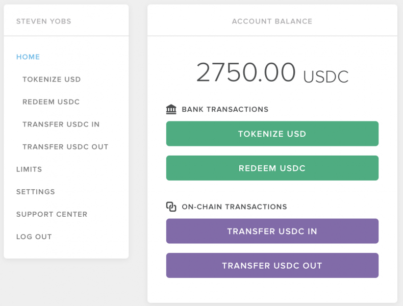 Circle USDC wallet to tokenize and redeem usd->usdc