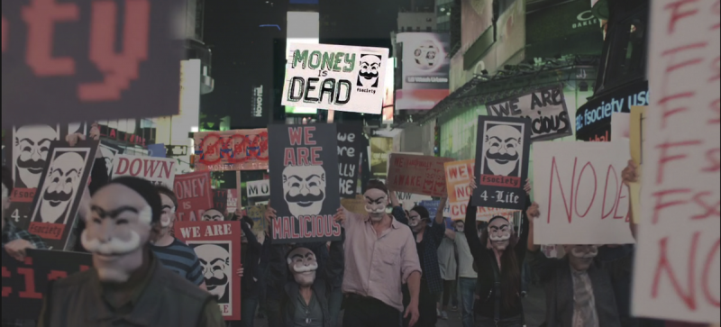 MrRobot scene - fsociety protest agains money - Amazon Prime Video